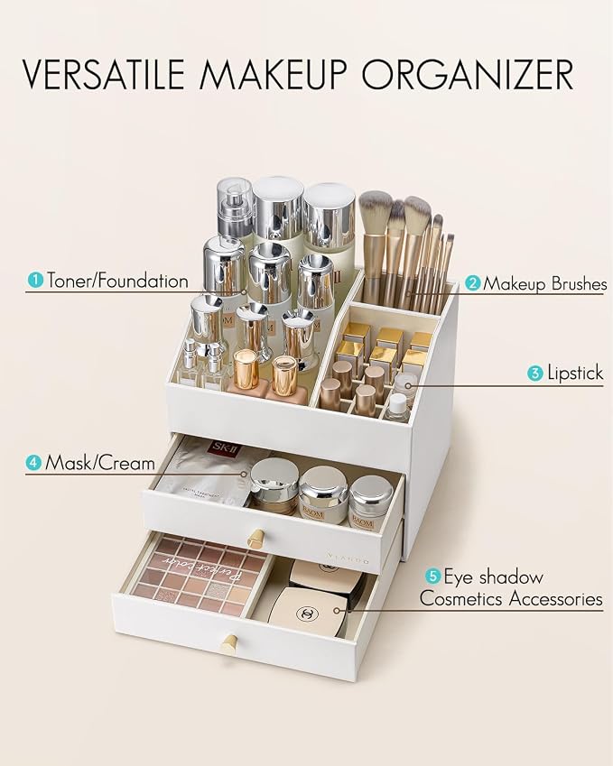 Vlando Makeup Organizer for Vanity, Large Capacity Countertop Organizer - Image 3