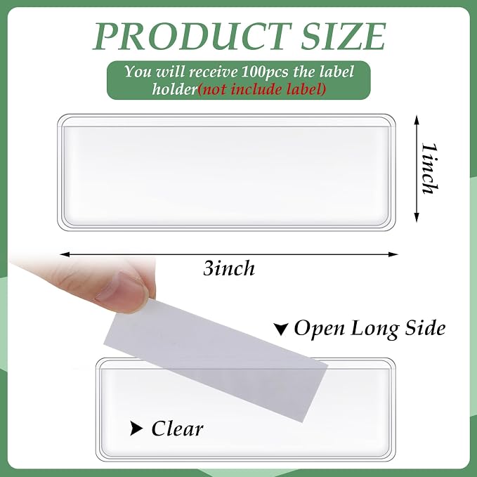 100 Pcs Label Holder Self Adhesive Clear Pocket 3x1 Inch Plastic Shelf Tag - Image 2