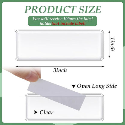 100 Pcs Label Holder Self Adhesive Clear Pocket 3x1 Inch Plastic Shelf Tag - Image 2
