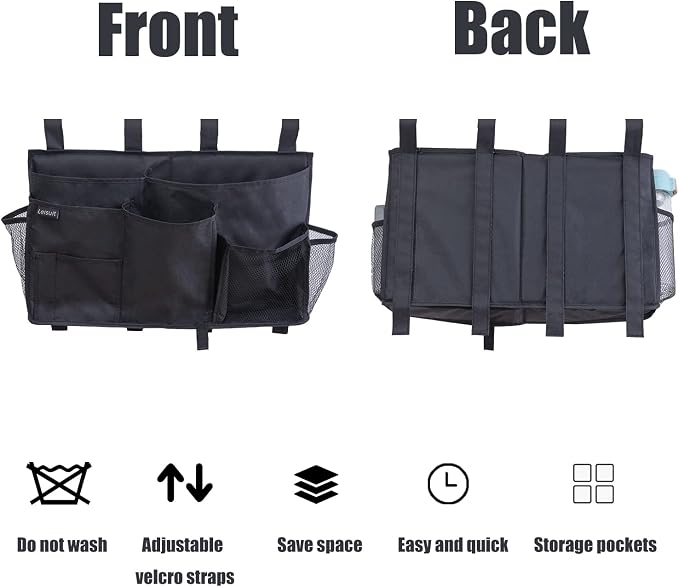 LEISUIT Hanging Storage Bag Bedside Organizer 9 Pockets Black - Image 2