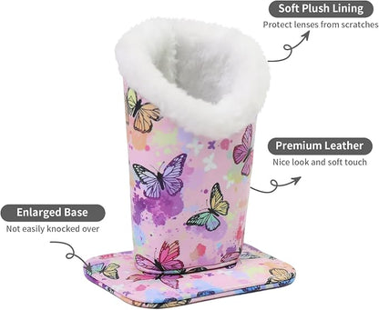 Plush Lined Eyeglasses Holder, Cute Magnetic PU Leather Glasses Stand Case - Image 2