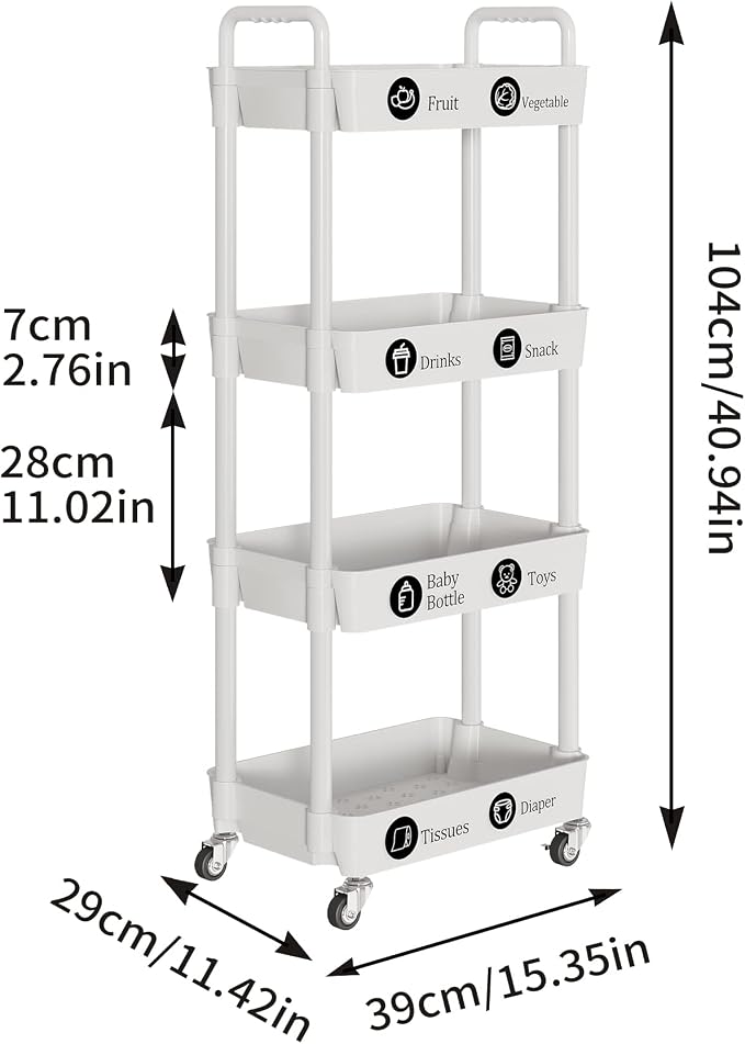 Laiensia 4-Tier Storage Carts, Mobile Shelving Unit Cart - Image 7
