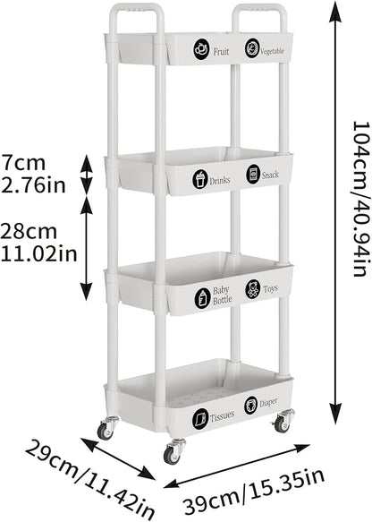 Laiensia 4-Tier Storage Carts, Mobile Shelving Unit Cart - Image 7