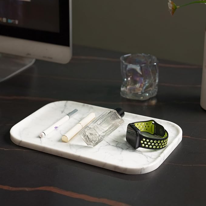 Carrara White Marble Bathroom Vanity Tray | Natural Stone Decorative Organizer - Image 6