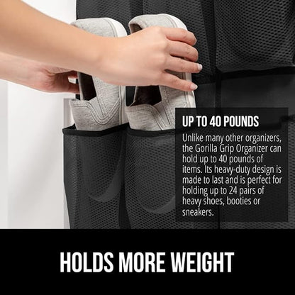 GORILLA GRIP Over the Door Shoe Organizer, 2 Pack, 24 Breathable Mesh Pockets - Image 3
