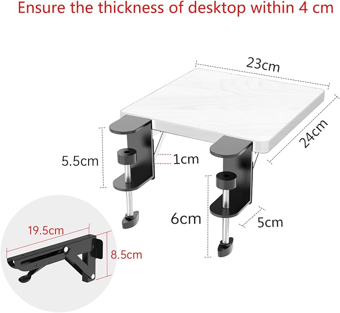 Sisyphy Ergonomics Desk Extender Tray, 9.5x9.1" Punch-Free Clamp on, Foldable - Image 3