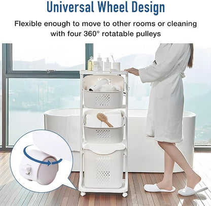 Japard Rolling Laundry Hamper Ultra Slim 22.9 Gal, 4 Sorter Vertical Stackable - Image 7