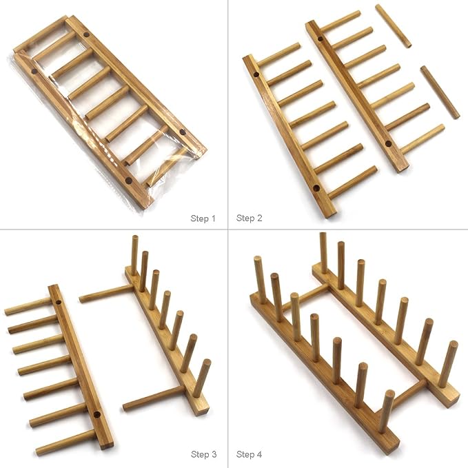 INNERNEED Bamboo Wooden Plate Racks Dish Stand Holder Kitchen Storage Cabinet - Image 3