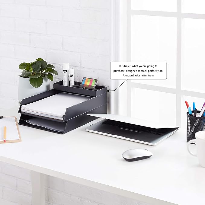 Amazon Basics Rectangular Plastic Desk Organizer, Half Accessory Tray - Image 2