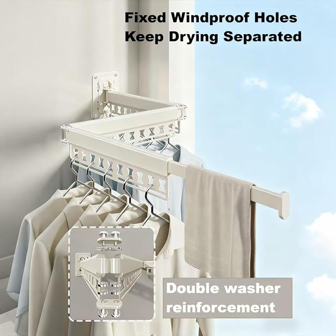 Clothes Drying Rack Wall-Mounted, 3-Fold Retractable Clothes Hanger - Image 4