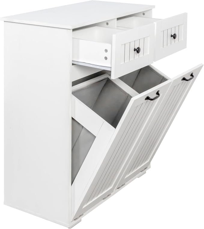 Laundry Hamper Cabinet with 2 Baskets & 2 Drawers, 31.5" Bathroom Clothes - Image 6