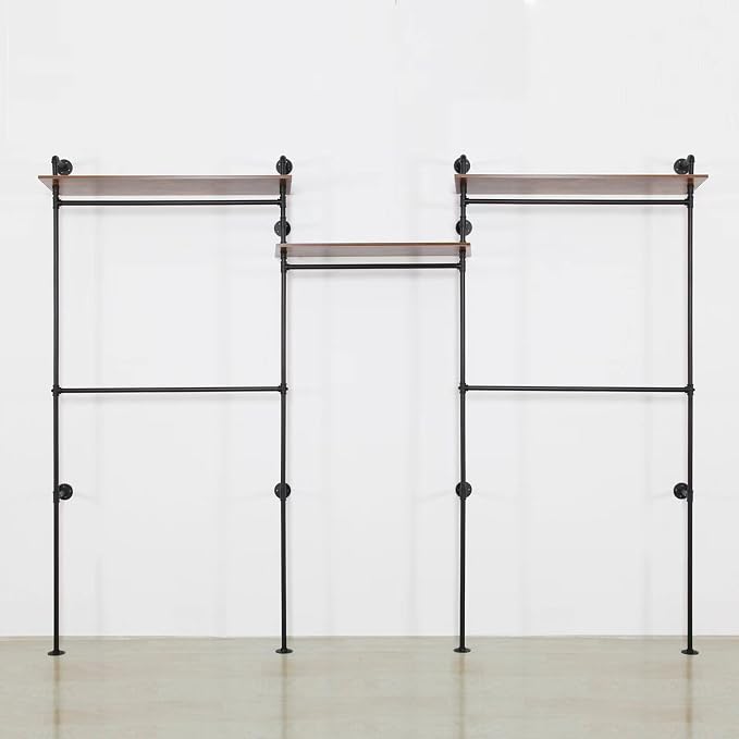 Industrial Iron Pipe Clothing Rack, 40inch Black Vintage Retro Shelving Wall - Image 2