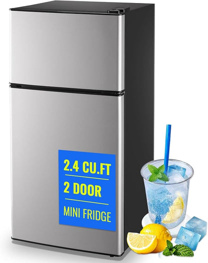 Small Fridge with Freezer Small Refrigerator 2.4 Cu.ft Fridge Dual Door by TACOOL
