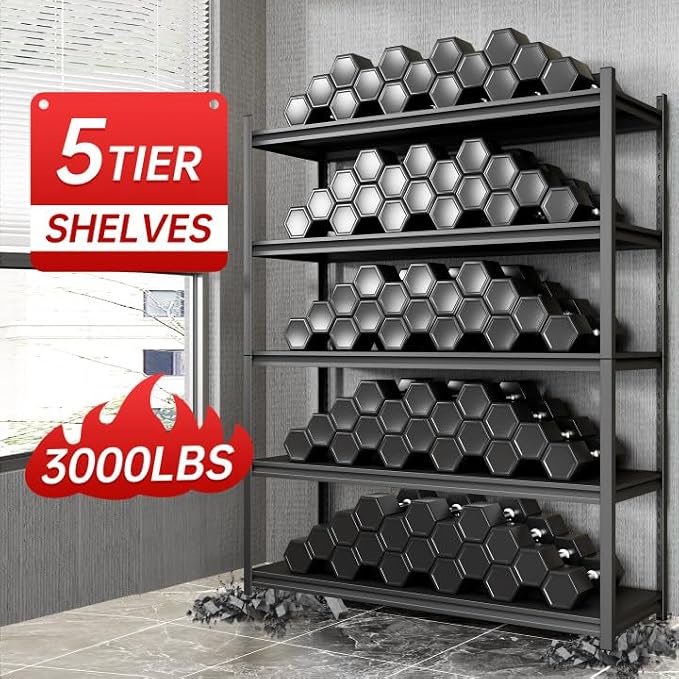 Metal Garage Shelving, Adjustable 5-Tier Heavy Duty Shelving, 3000 LBS Garage - Image 3