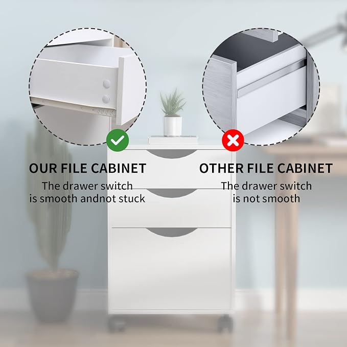 QDSSDECO 3 Drawer Mobile File Cabinet, Rolling Vertical Filing Cabinet fits A4 - Image 5