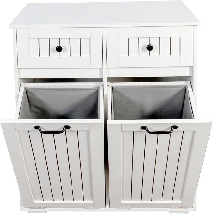 Laundry Hamper Cabinet with 2 Baskets & 2 Drawers, 31.5" Bathroom Clothes - Image 5