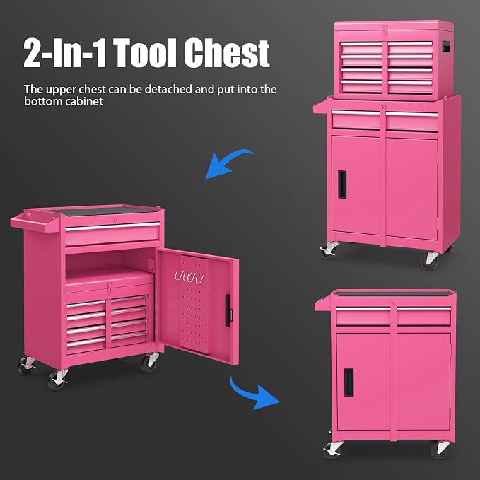 Goplus Pink Tool Chest, 5 Drawers Rolling Tool Cabinet w/Detachable Top Toolbox - Image 4
