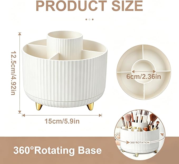 360°Rotating Makeup Brush Holder Organizer, Spinning Skincare Storage Carousel - Image 2