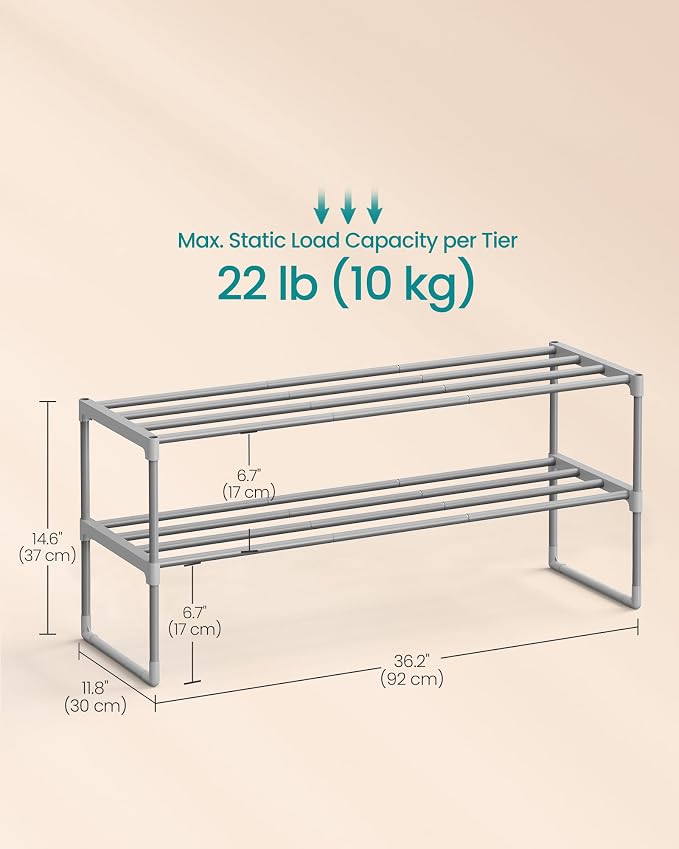 SONGMICS Shoe Rack, 2-Tier Shoe Organizer, Metal Storage Shelf, Upright or - Image 3