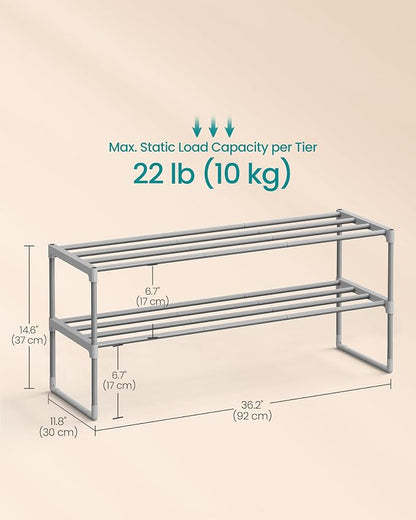 SONGMICS Shoe Rack, 2-Tier Shoe Organizer, Metal Storage Shelf, Upright or - Image 3