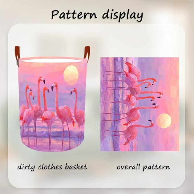 Laundry Baskets 15.7x19.7 Inch Large Pink Flamingo Sunset Beach Design - Image 5