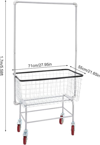 Wire Laundry Cart With Hanging Rack, 2.5 Bushel Wire Laundry Basket with Wheels - Image 7
