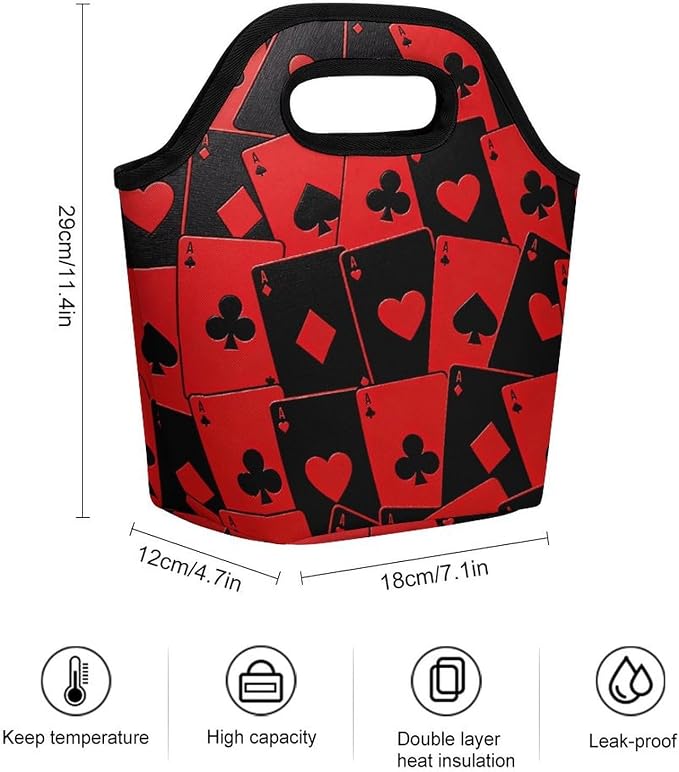 Playing Cards Red Black Ace Lunch Bag Cooler Bag Tote Bags | Reusable Portable - Image 2