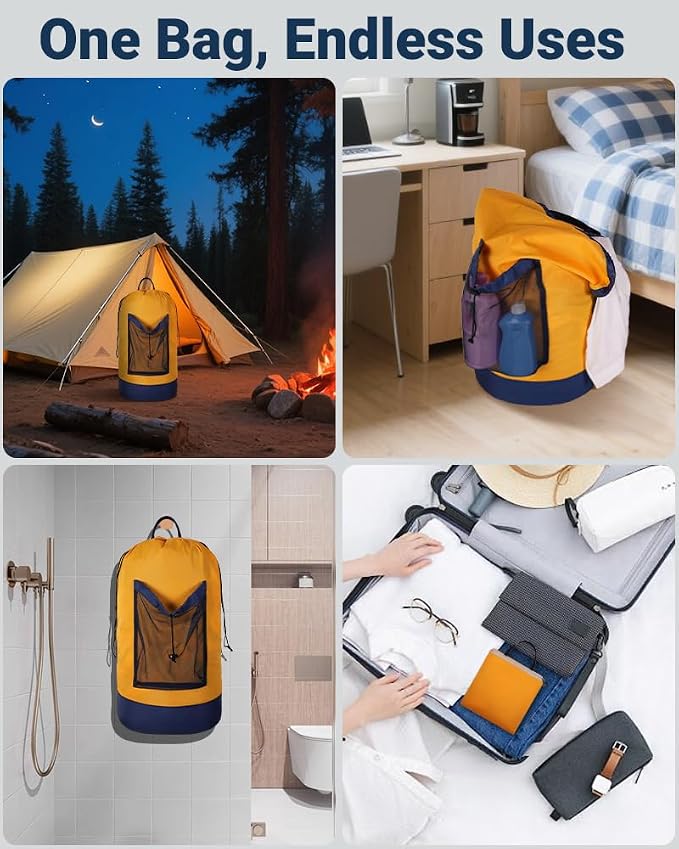 Laundry Bag with Shoulder Straps and Mesh Pocket Laundry Backpack Large - Image 7
