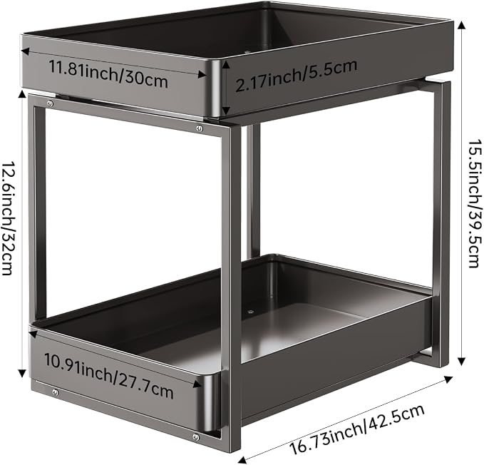 Metal Under Sink Organizerand Storage, 2 Tier Pull-Out Cabinet Drawer Shelf - Image 2