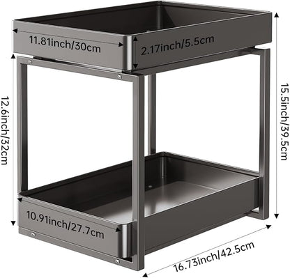 Metal Under Sink Organizerand Storage, 2 Tier Pull-Out Cabinet Drawer Shelf - Image 2