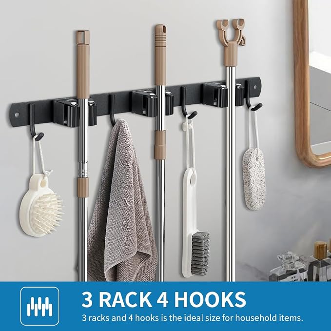 2 Pack Broom Hanger and Mop Holder, Heavy Duty Garden Tool Organizer Rack Rake - Image 6
