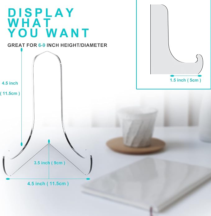 Boloyo 60-Degree Angle Acrylic Plate Display Stand, 4.5 Inch 2PC Clear Acrylic - Image 2