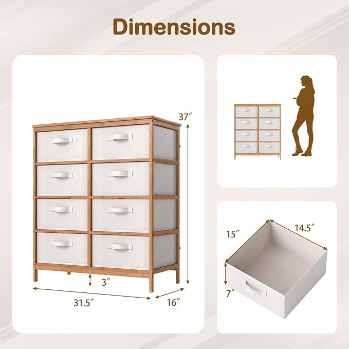 Giantex 8 Drawers Dresser for Bedroom, Bamboo Fabric Storage Tower - Image 3