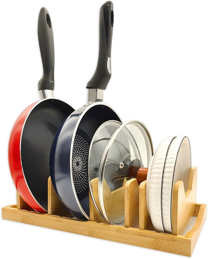 Bamboo Pot Lid Organizer for Cabinet & Kitchen Counter, Pan Lid Organizer by Unknown
