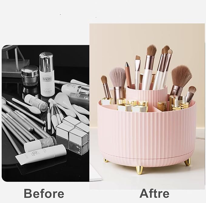 360 Degree Rotating Makeup Brush Holder Organizer Detachable Design 5 Slot Make - Image 2