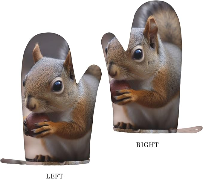 Cute Squirrel Print Oven Mitts Set of 2, Heat Resistant Silicone Oven Mittens - Image 2