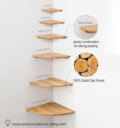 Corner Shelf, 7inch Solid Oak Wood Floating Corner Shelf Wall Mount Round End - Image 6