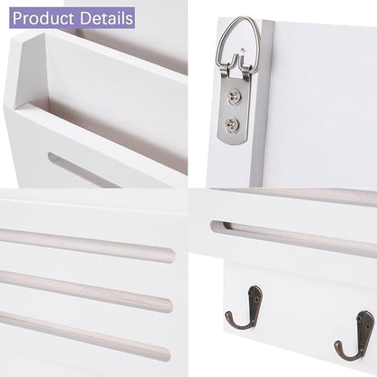 Key and Mail Holder Wall Mount, 2-Slot Wooden Mail Organizer - Image 7
