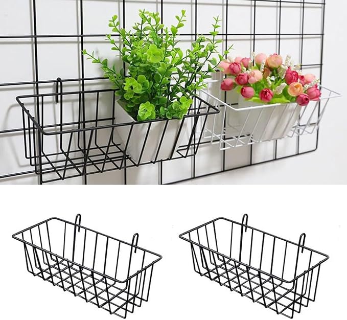 2 Pack Grid Panels Hanging Wire Basket Storage - Image 8