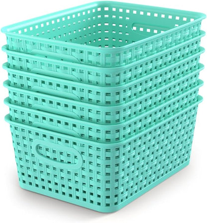 WYT 6-Pack Plastic Small Shelf Storage Weave Baskets Organizing by WYT