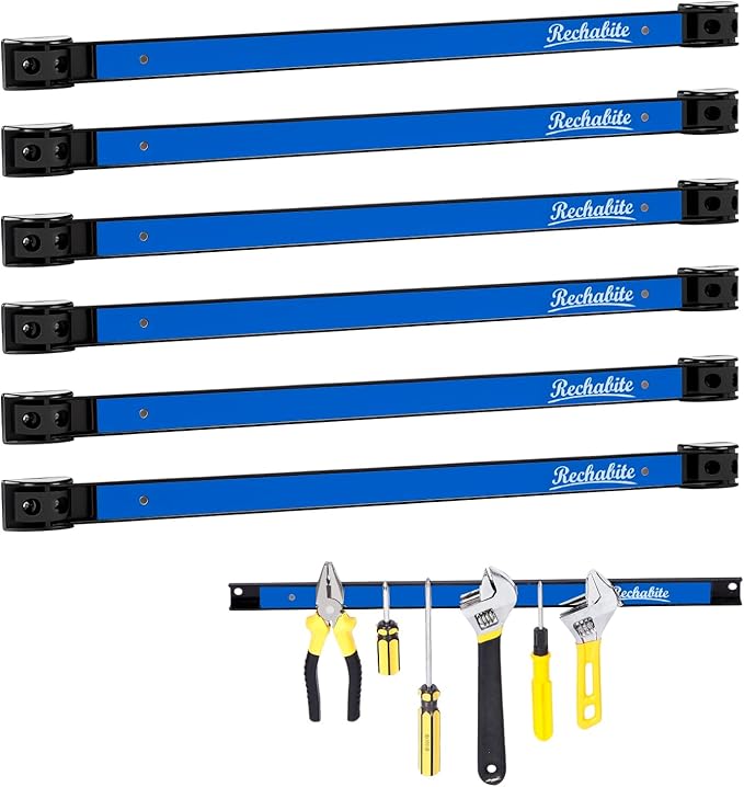 6 Pieces 18" Magnetic Tool Holder Strip, Metal Tool Organizer Rack by RechabiteMagneticTools