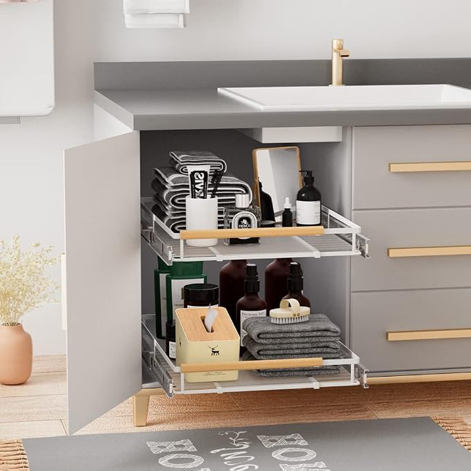Expandable Sliding Basket Drawer, Pull-Out Cabinet Organizer, Heavy Duty Slide - Image 3