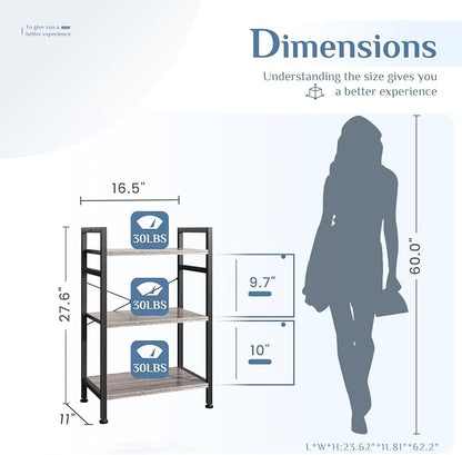DUMOS 3 Tier Bookshelf, Home Office Bookcase Shelf Storage Organizer | Free - Image 3