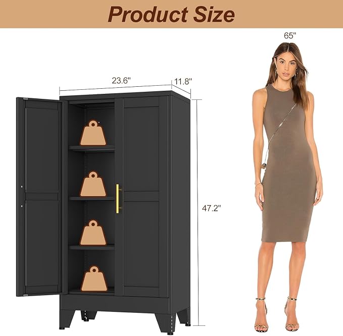 47" Black Metal Storage Cabinet - Image 3