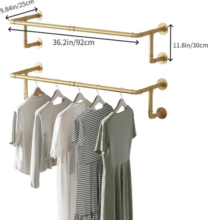 Industrial Pipe Clothing Racks 2 Pack, 36.2In Wall Mounted Clothes Rack - Image 5