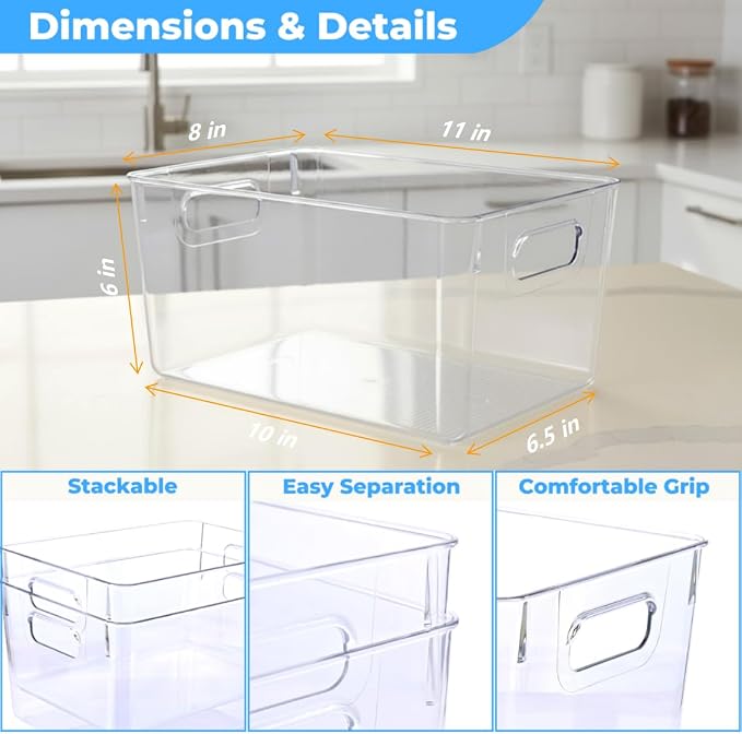 MOONEDGE Open Clear Plastic Storage Bins Stackable Organizer Containers - Image 2