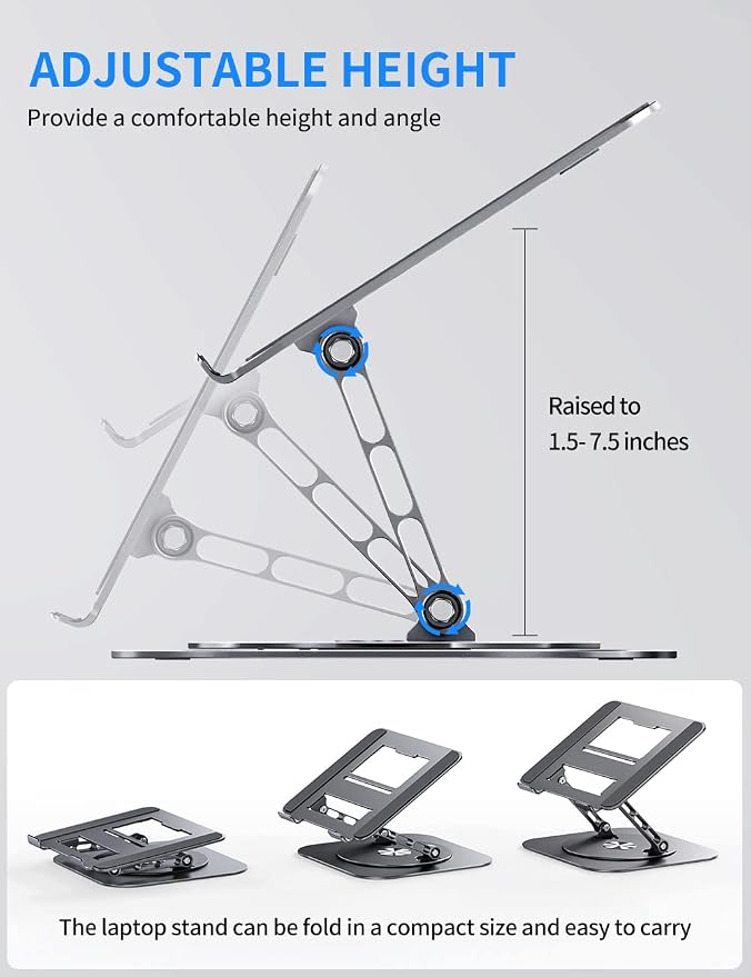 Adjustable Laptop Stand with 360 Rotating Base, Computer Stand - Image 3