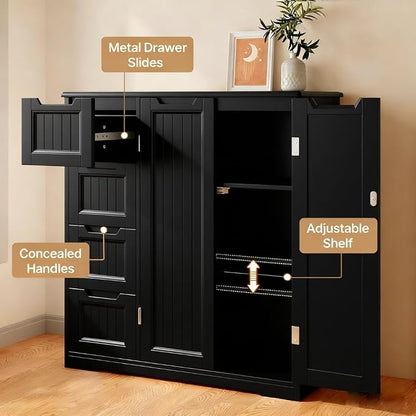 Gizoon Wooden Bathroom Floor Cabinet, Side Storage Organizer Cabinet - Image 4
