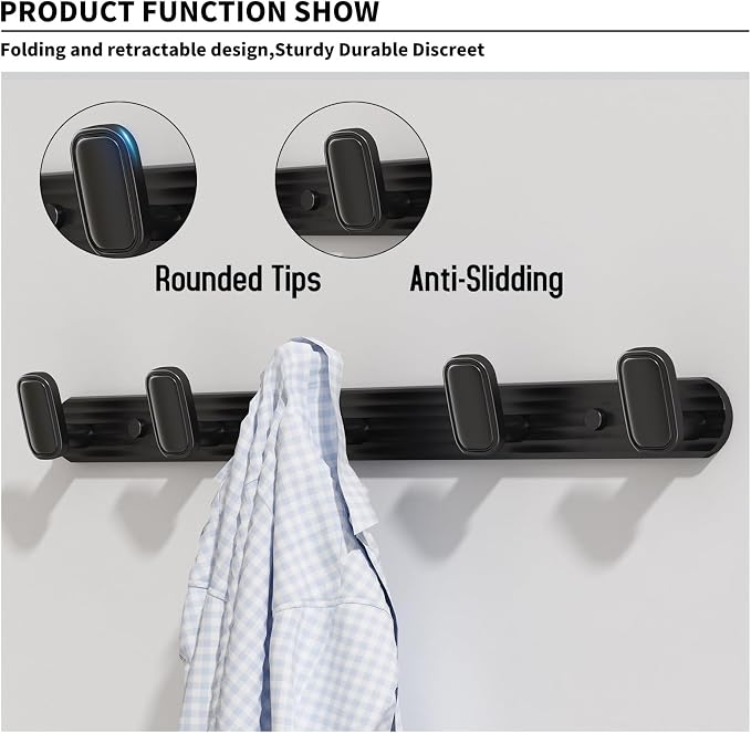 Coat Rack Wall Mount Black, 5 Hooks Rack Metal Coat Hanger Wall - Image 2