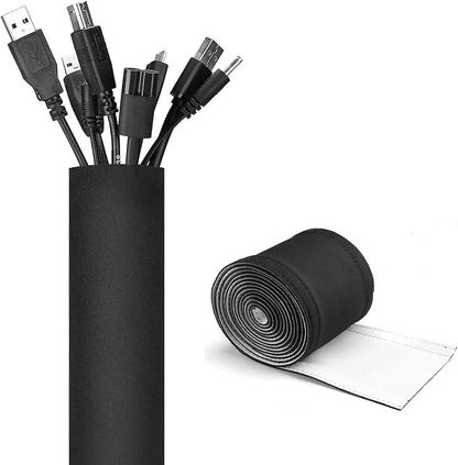 JOTO 2 Pack Cable Management Sleeve -Black, 2 Large | 130" Cord Organizer System by JOTO